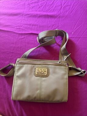 Olive Crossbody Bag with Decorative Gold-Tone Plaque